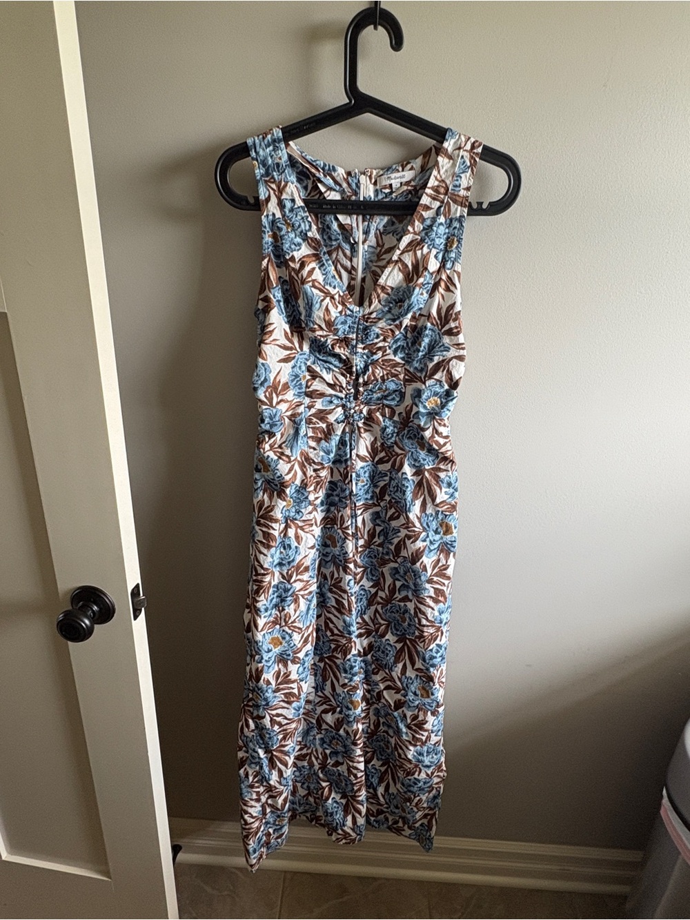 Madewell Blue and Brown Floral Sleeveless Maxi Dress size 4